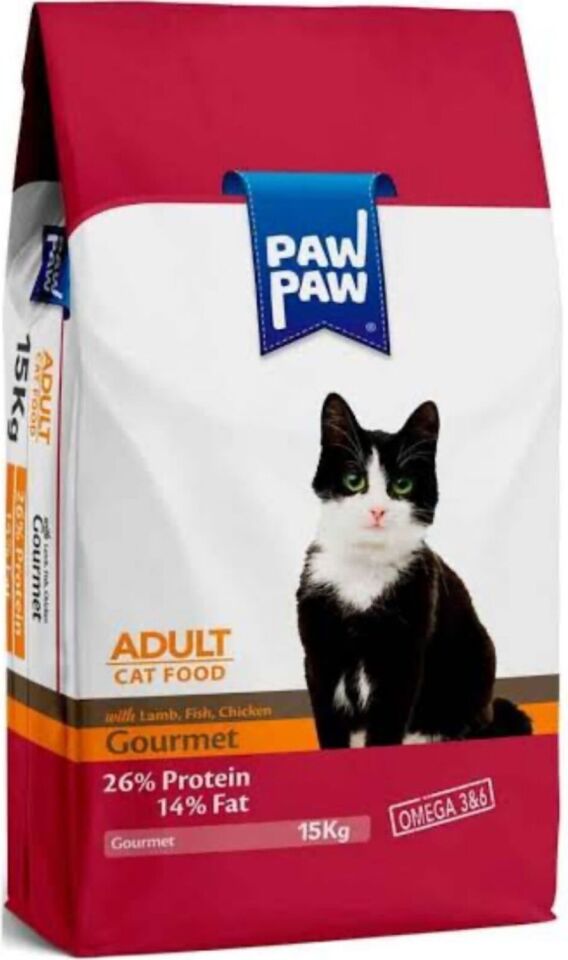 Pawpaw Gurme Yetişkin Kedi Maması - Kuzu, Balık, Tavuk, Pirinç ve Mısır ile Zenginleştirilmiş, Omega 3-6 Desteği ile, 15 Kg