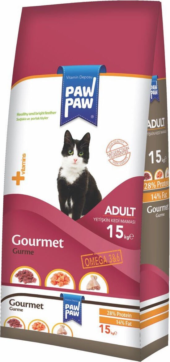 Pawpaw Gurme Yetişkin Kedi Maması - Kuzu, Balık, Tavuk, Pirinç ve Mısır ile Zenginleştirilmiş, Omega 3-6 Desteği ile, 15 Kg