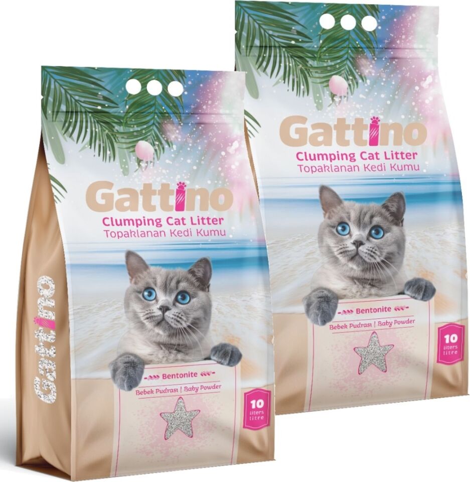 Gattino Topaklaşan Pudralı  Kedi Kumu 10lt x 2Adet