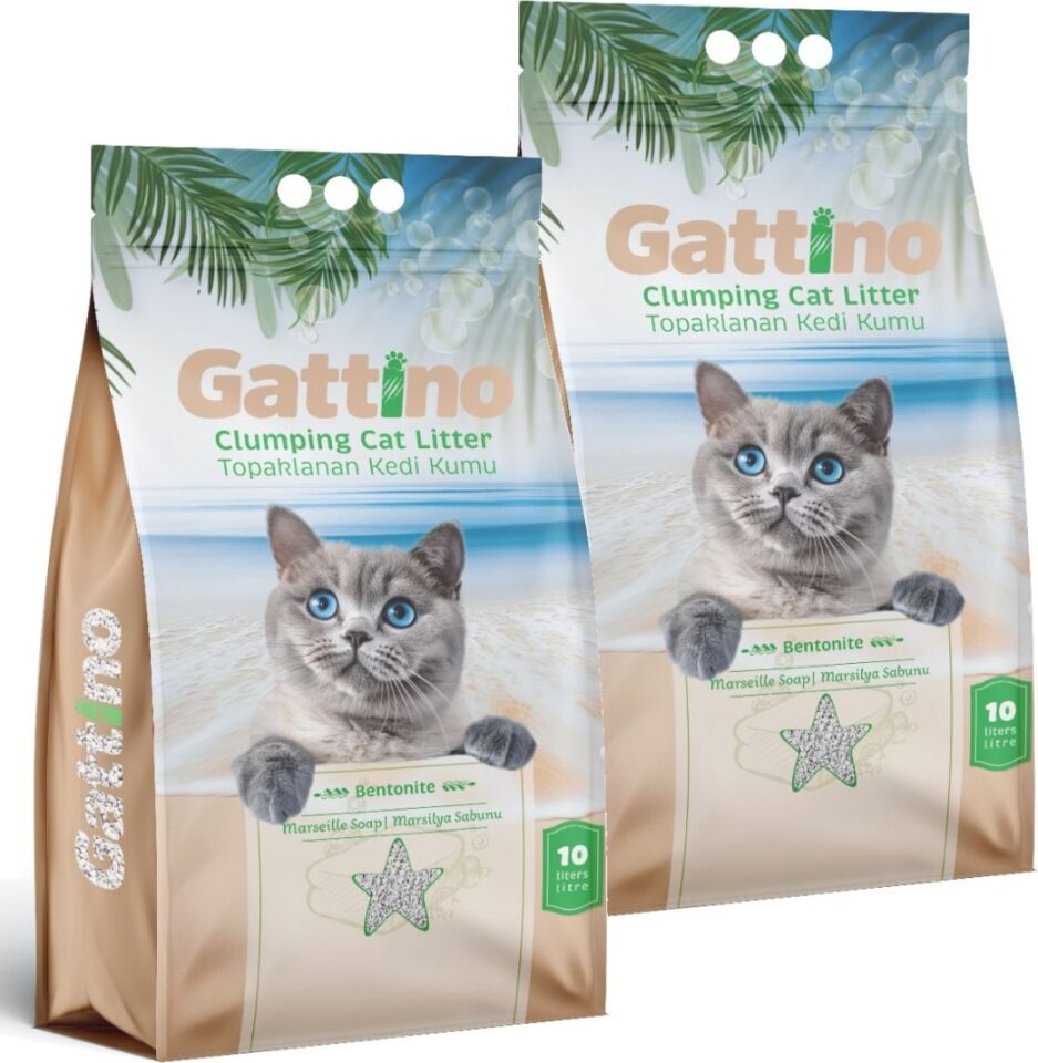 Gattıno Topaklanan Kedi Kumu Marsilya Sabunu Kokulu 10L x 2 Adet