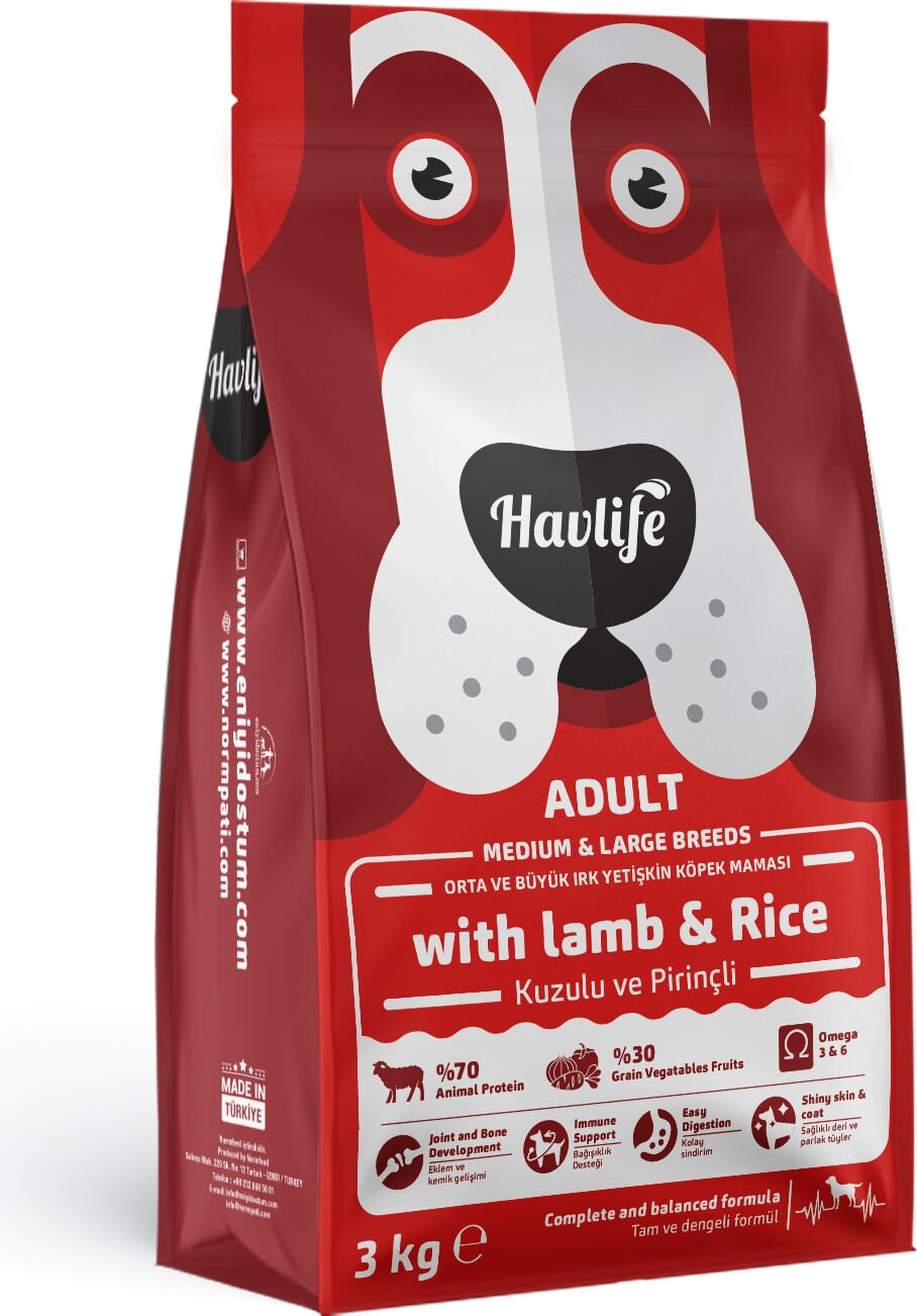 Havlife Kuzulu ve Pirinçli Orta ve Büyük Irk Yetişkin Köpek Maması 3kg