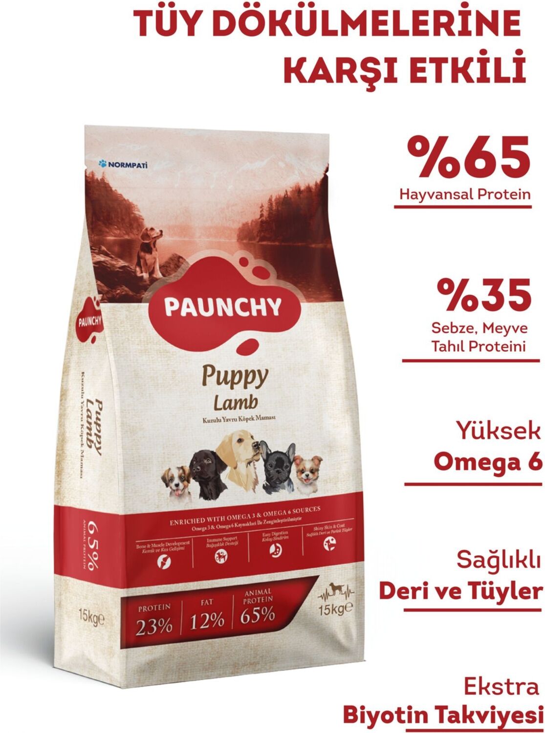Paunchy Kuzulu Yetişkin Köpek Maması 15 kg