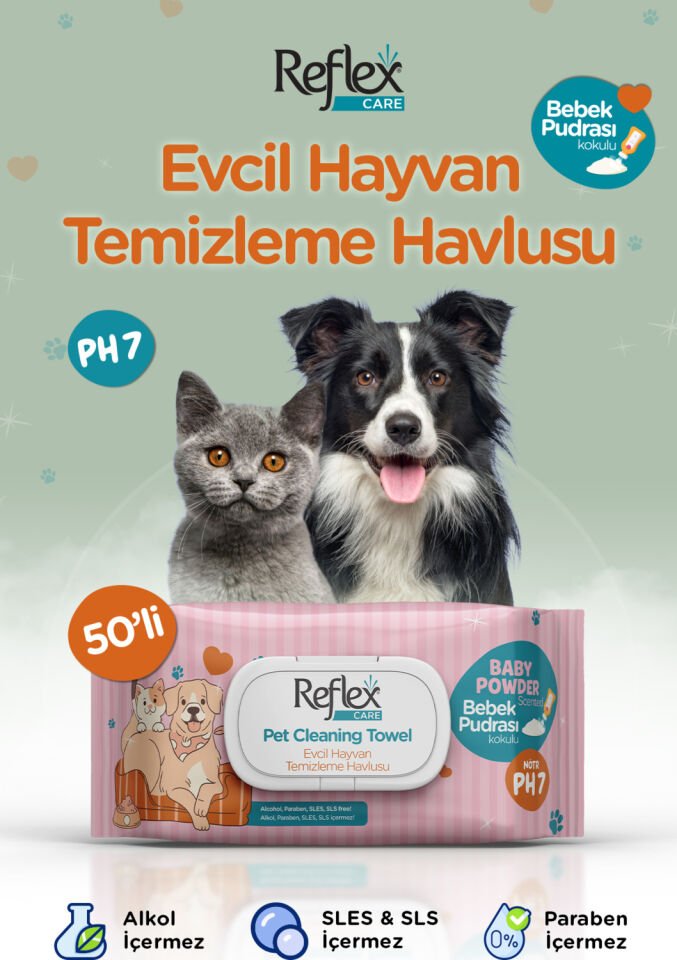 Reflex Köpek Temizleme Mendili 50'li Alkol ve Paraben İçermeyen Günlük Derin Temizlik Mendili