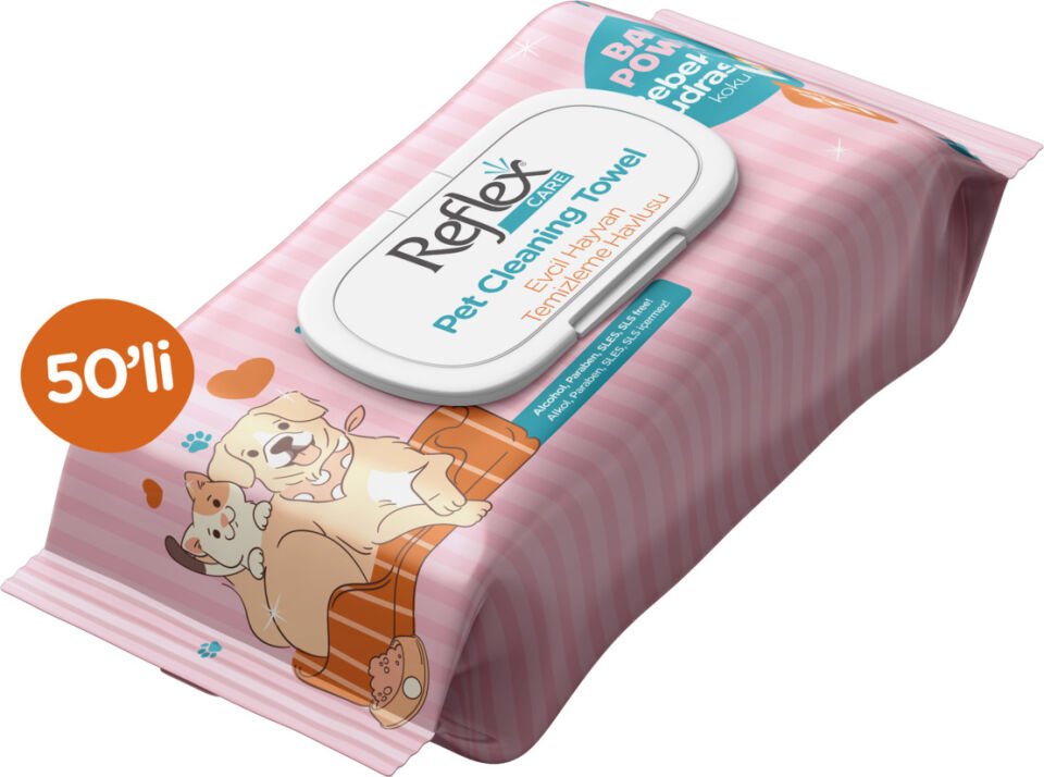 Reflex Köpek Temizleme Mendili 50'li Alkol ve Paraben İçermeyen Günlük Derin Temizlik Mendili