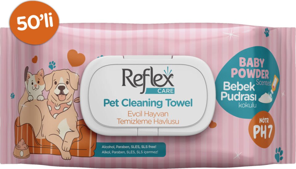 Reflex Köpek Temizleme Mendili 50'li Alkol ve Paraben İçermeyen Günlük Derin Temizlik Mendili