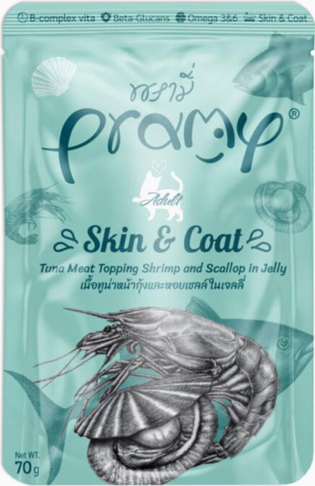 Pramy Jöle Içinde Karidesli, Deniz Taraklı ve Ton Balıklı Yetişkin Kedi Maması 70 gr