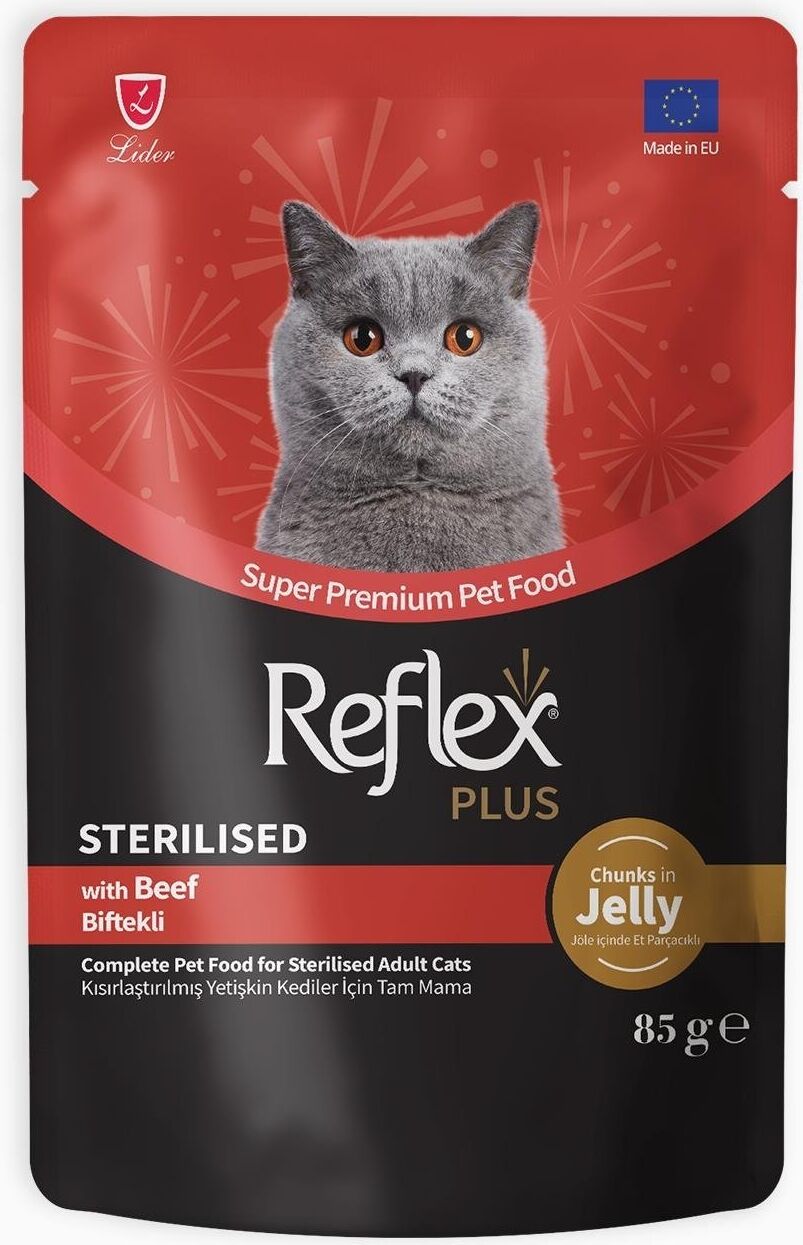 Reflex Plus Jöle Içinde Et Parçacıklı Biftekli Kısırlaştırılmış Yetişkin Kedi Maması 85 gr