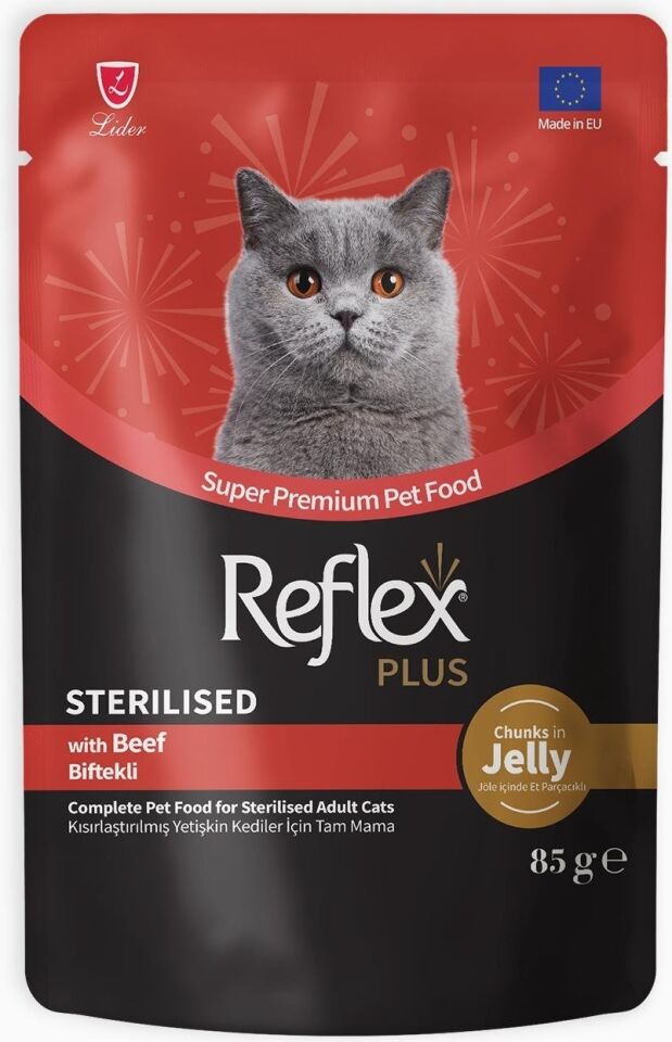 Reflex Plus Jöle Içinde Et Parçacıklı Biftekli Kısırlaştırılmış Yetişkin Kedi Maması 85 gr
