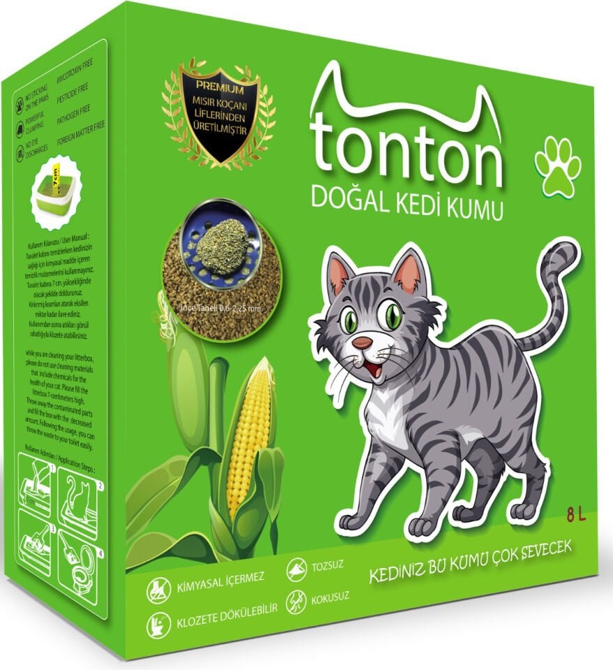 Tonton Mısır Koçanı Granülü Topaklaşan Doğal Kedi Kumu 8 Lt