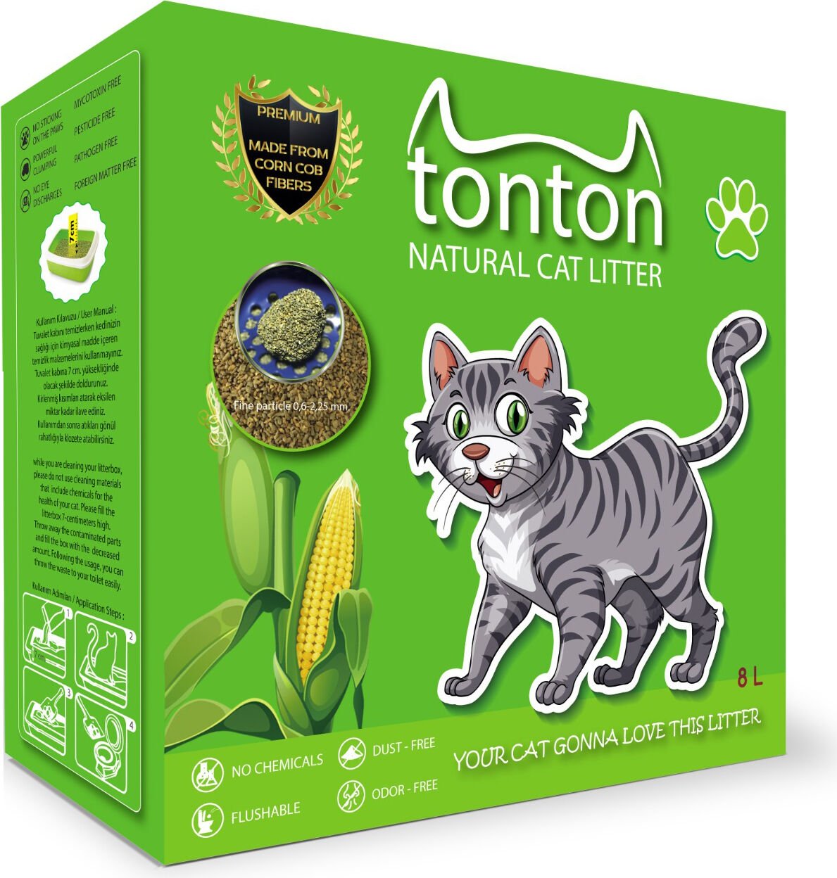 Tonton Mısır Koçanı Granülü Topaklaşan Doğal Kedi Kumu 8 Lt