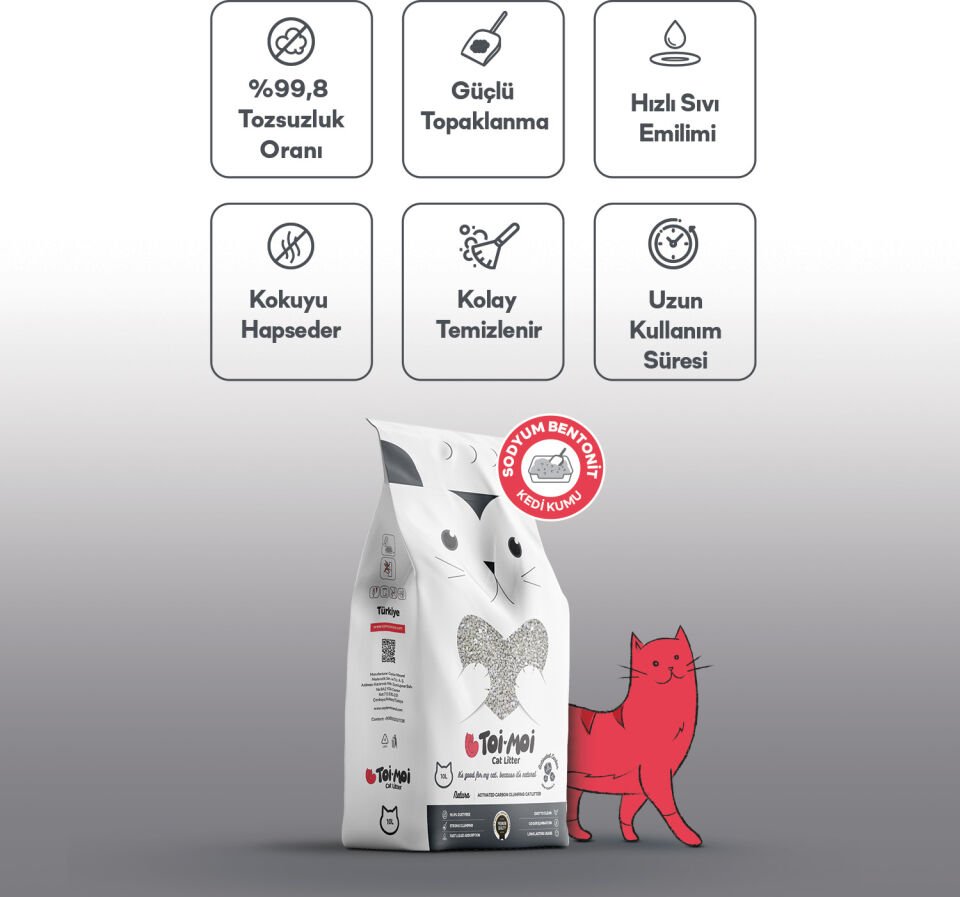 Toi Moi Kokusuz Aktif Karbonlu Sodyum Bentonit Kedi Kumu 10 L