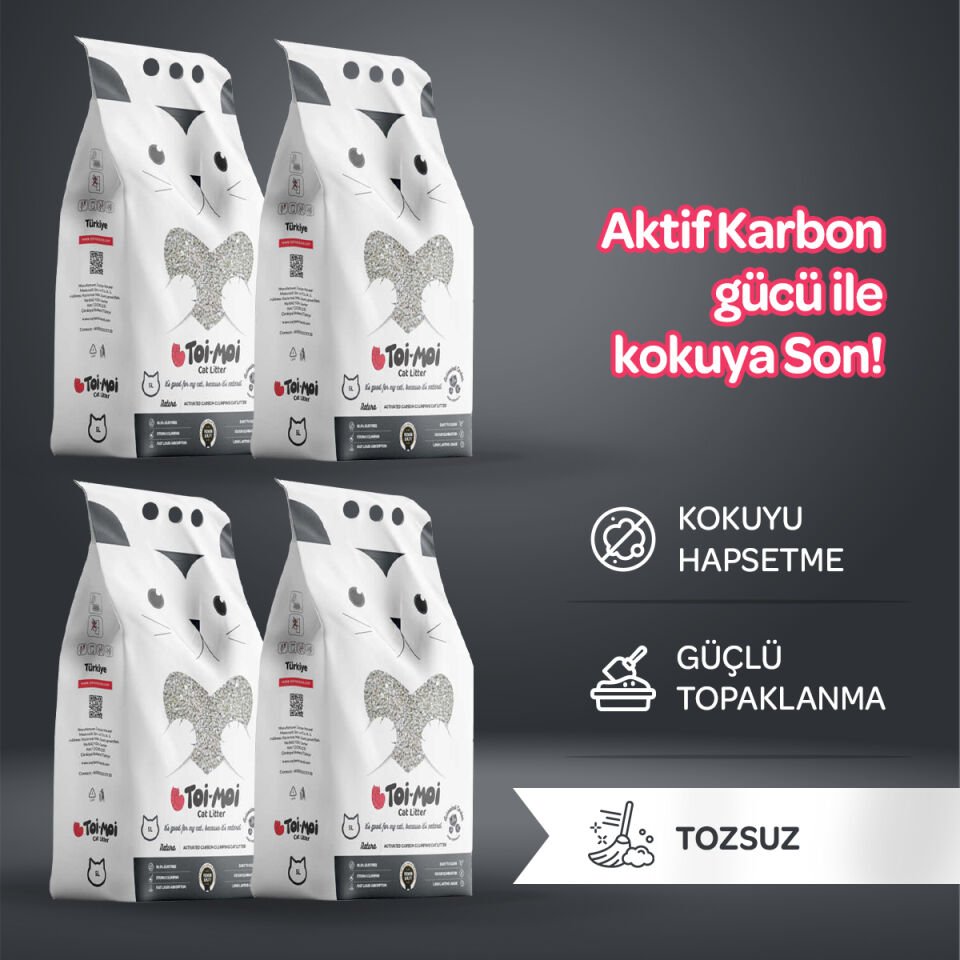 4lü Avantaj Paketi - Toi Moi Aktif Karbonlu Kedi Kumu 4x5 Lt
