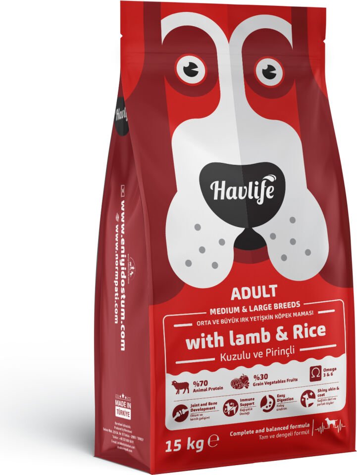 Havlife Kuzulu ve Pirinçli Orta ve Büyük Irk Yetişkin Köpek Maması 15KG