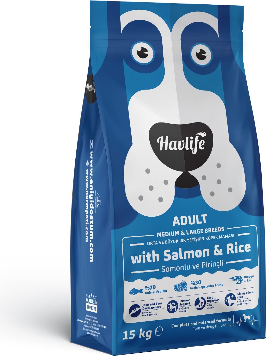 Havlife Somonlu ve Pirinçli Orta ve Büyük Irk Yetişkin Köpek Maması 15KG