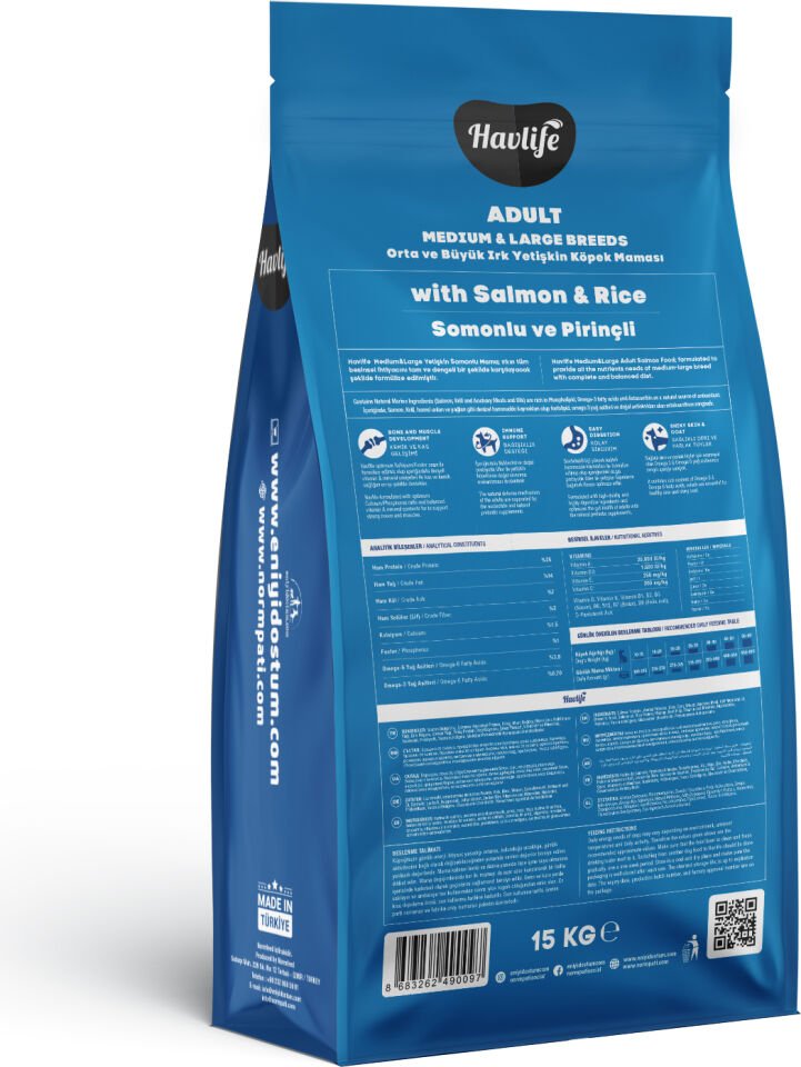 Havlife Somonlu ve Pirinçli Orta ve Büyük Irk Yetişkin Köpek Maması 15KG