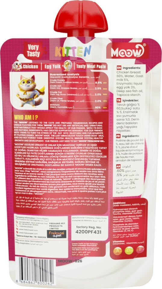 Moow Taze Tavuklu&yumurta Sarılı Keçi Sütlü Yavru Kedi Et Ezmesi 90GR*12
