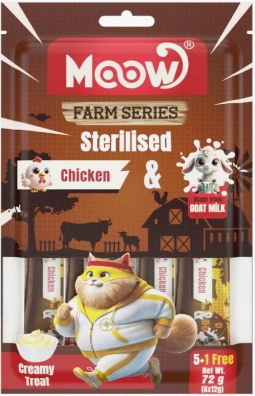 Moow Tavuklu Keçi Sütlü 12GR x 6 Adet Sterilised Kedi Krema Ödülü